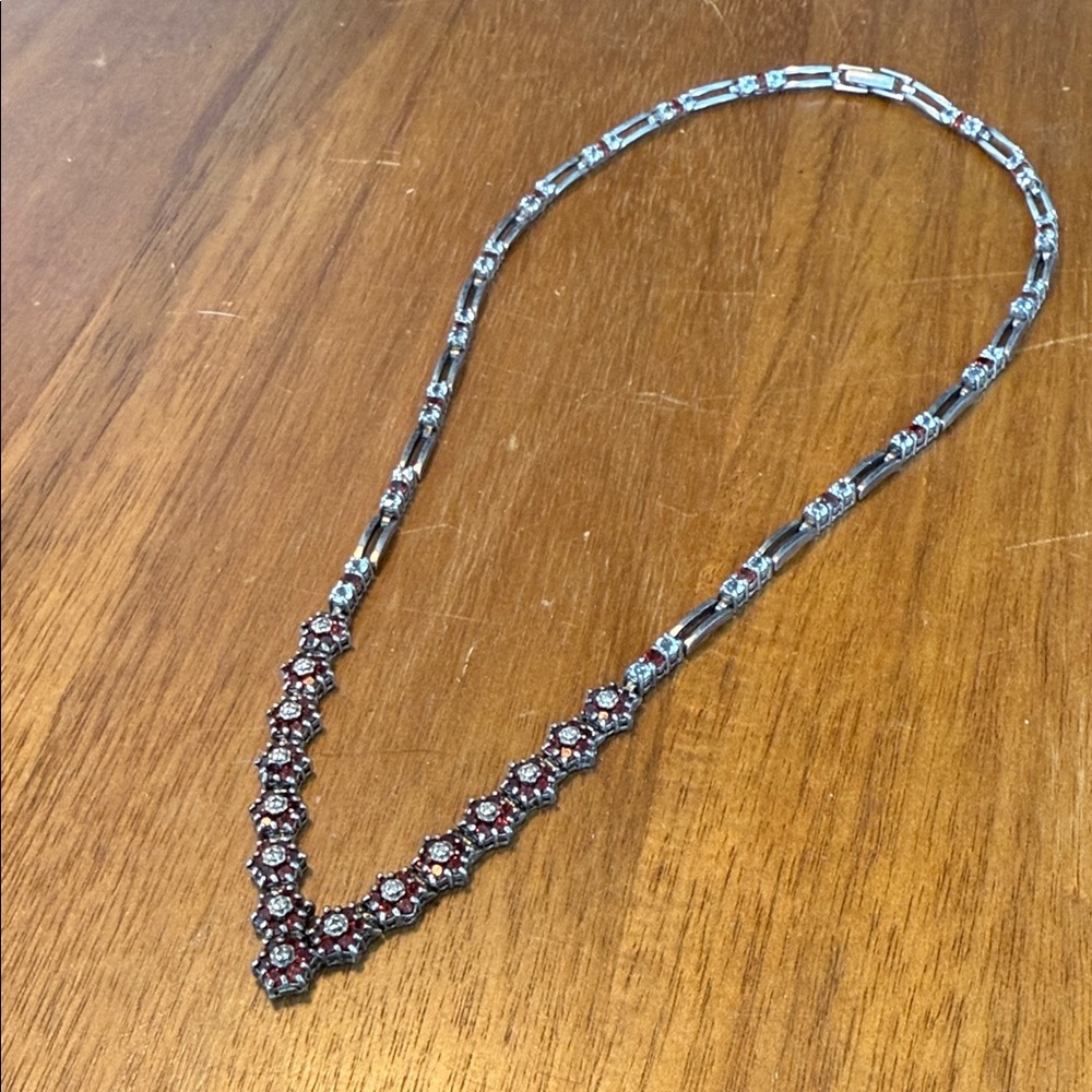 Garnet, white sapphire and sterling silver necklace. Approx 11”. Vintage